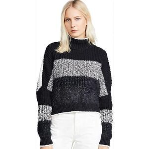 Willow Root S black and white metallic weave striped mock neck long sleeve sweat
